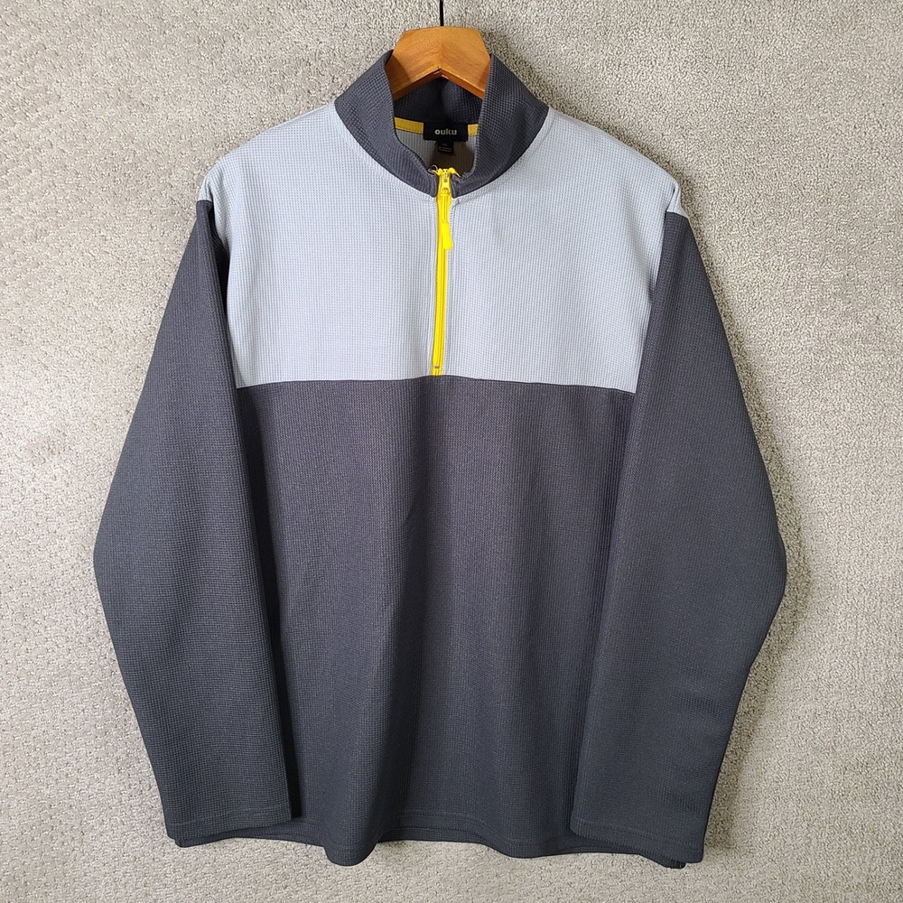 Ouku Shirt Mens XL Gray Colorblock Quarter Zip Pullover Polyester Athletic